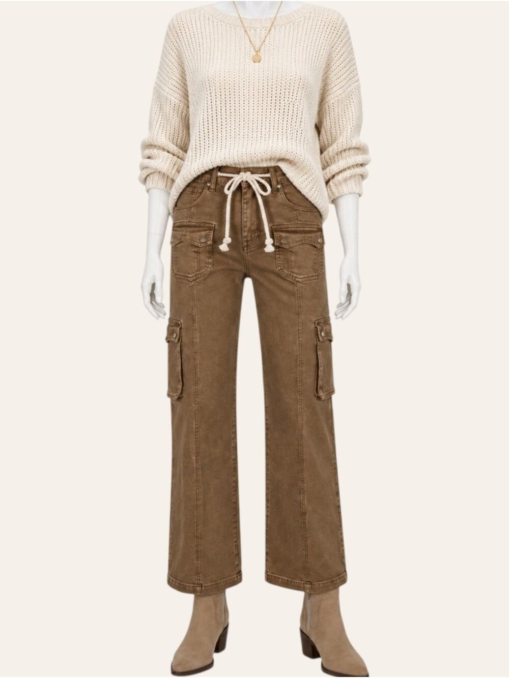 Risen Cocoa Cargo Straight Leg Jeans 0/24 NWT Fall Utility